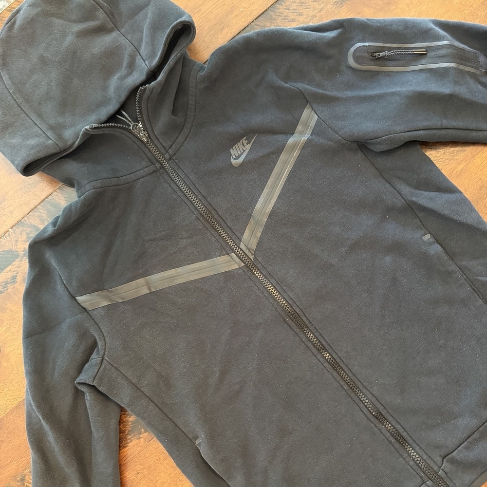 Nike Hoodie Mens Small Black Full Zip Tech Fleece Sleeve Zip Pocket Logo